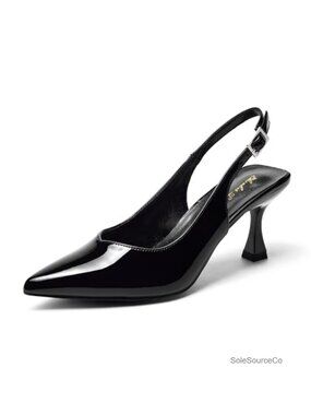 Kitten Heel Slingback Pumps Stiletto Pointed Toe PU Heels Formal